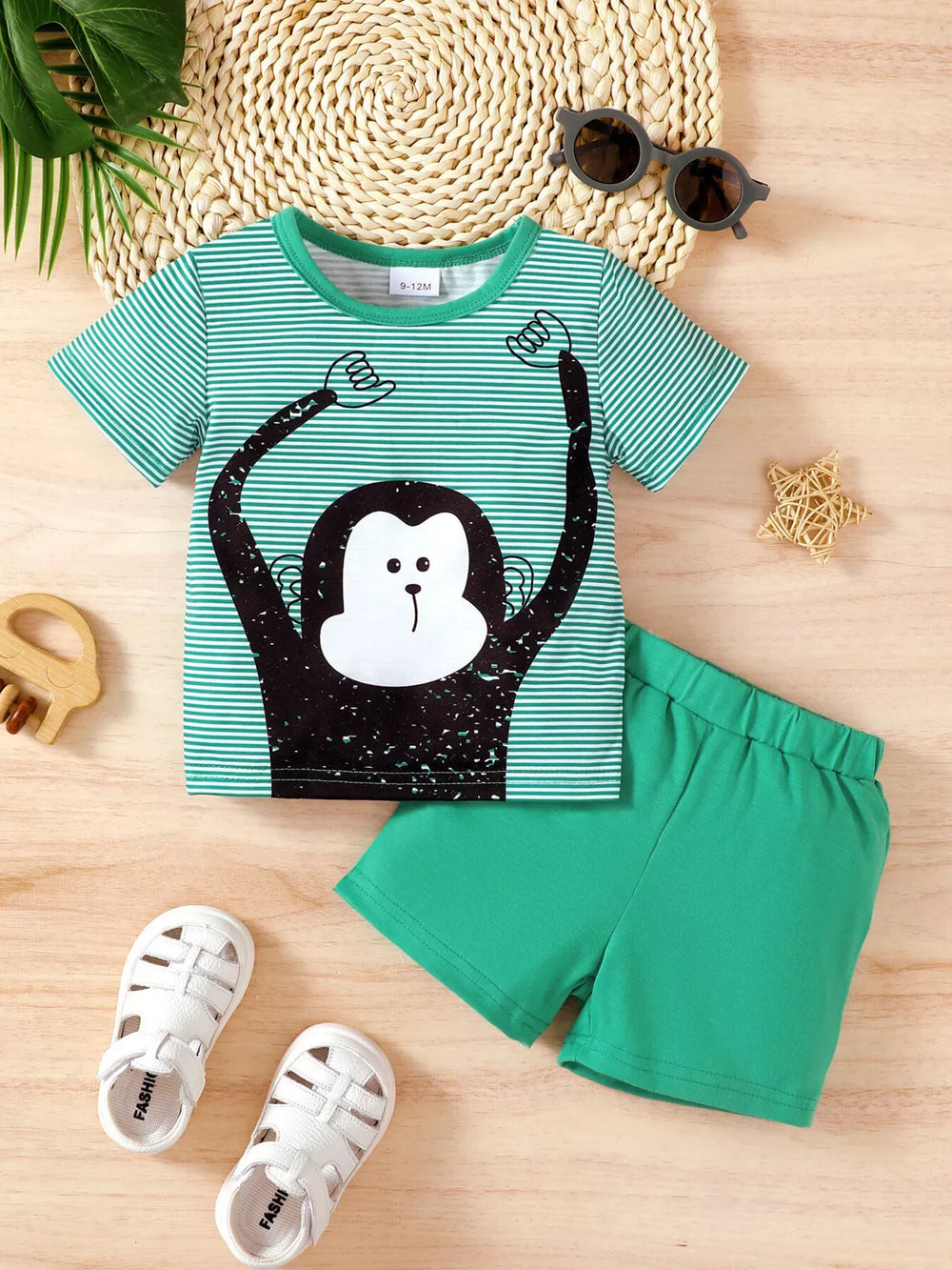 Children's Monkey Striped Top and Shorts Set - Trendsi - Flyclothing LLC