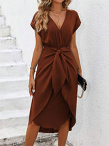 Tied Surplice Short Sleeve Dress - Trendsi - Flyclothing LLC
