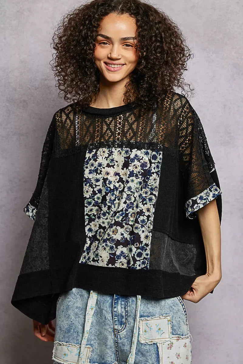 POL Floral Patchwork Lace Accent Blouse - Trendsi - Flyclothing LLC