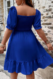 Plus Size Smocked Square Neck Short Sleeve Dress - Trendsi
