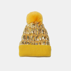 Thermal Knit Hat with Pompom - Trendsi