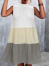Tied Color Block Mock Neck Sleeveless Dress - Trendsi - Flyclothing LLC