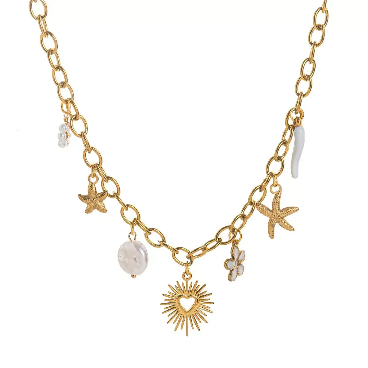 18K Gold-Plated Stainless Steel Charm Necklace - Trendsi - Flyclothing LLC