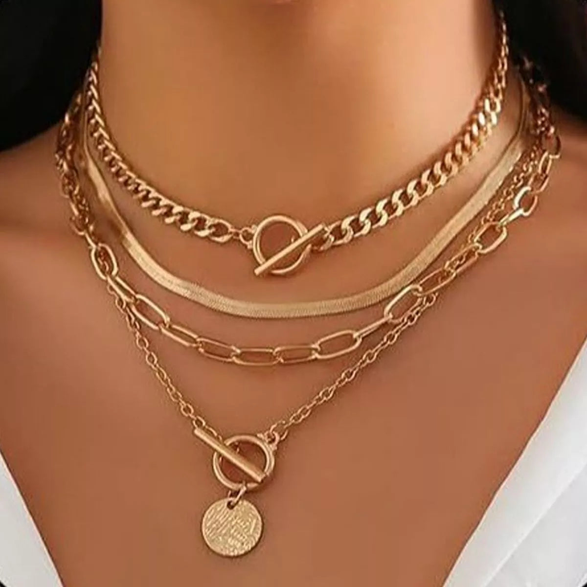 4-Piece Layered Coin Pendant Necklace - Trendsi - Flyclothing LLC