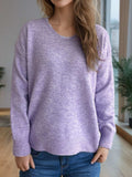 V-Neck Dropped Shoulder Long Sleeve Sweater - Trendsi - Flyclothing LLC
