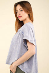 VERY J Nochted Short Sleeve Washed T-Shirt - Trendsi - Flyclothing LLC