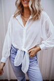 Collared Neck Long Sleeve Shirt - Trendsi - Flyclothing LLC