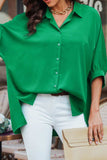 Collared Neck Three-Quarter Sleeve Shirt - Trendsi - Flyclothing LLC