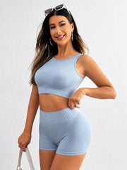 Round Neck Wide Strap Top and Shorts Active Set - Trendsi