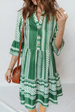 Ethnic Print Half Button 3/4 Sleeve Casual Dress - Trendsi - Flyclothing LLC