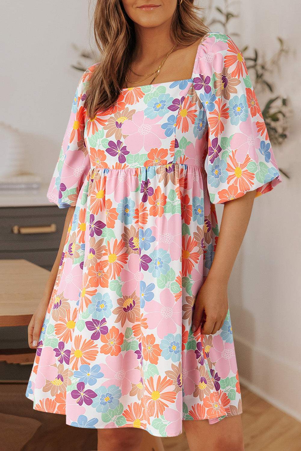 Printed Half Sleeve Mini Dress - Trendsi - Flyclothing LLC