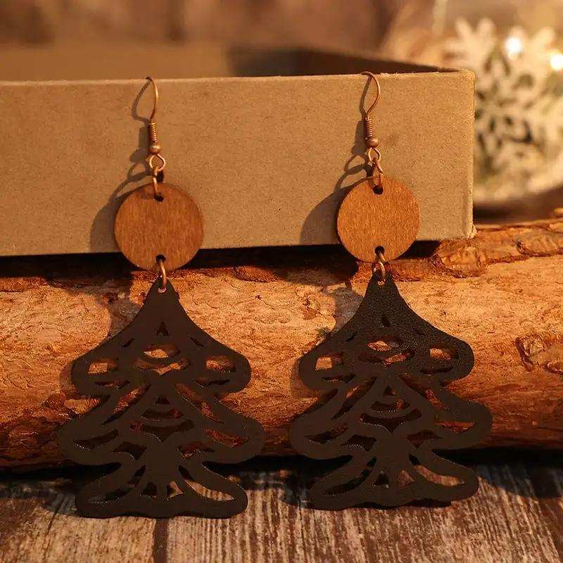 Wooden Cutout Tree Shape Earrings - Trendsi - Flyclothing LLC