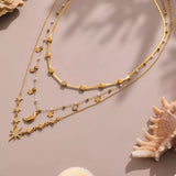 18K Gold-Plated Stainless Steel Zircon Star Moon Necklace - Trendsi - Flyclothing LLC