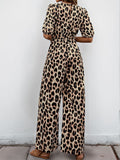 Perfee Tied Leopard Half Sleeve Jumpsuit - Trendsi