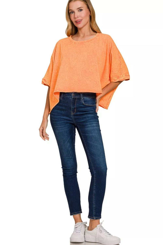 Zenana Premium Cotton Crinkle Wash Oversized T-Shirt - Trendsi - Flyclothing LLC