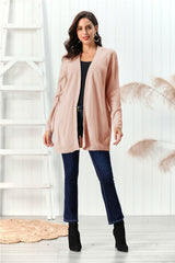 Cable-Knit Open Front Long Sleeve Cardigan - Trendsi