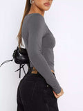 Long Sleeve Sweetheart Neck Crop T-Shirt - Trendsi - Flyclothing LLC