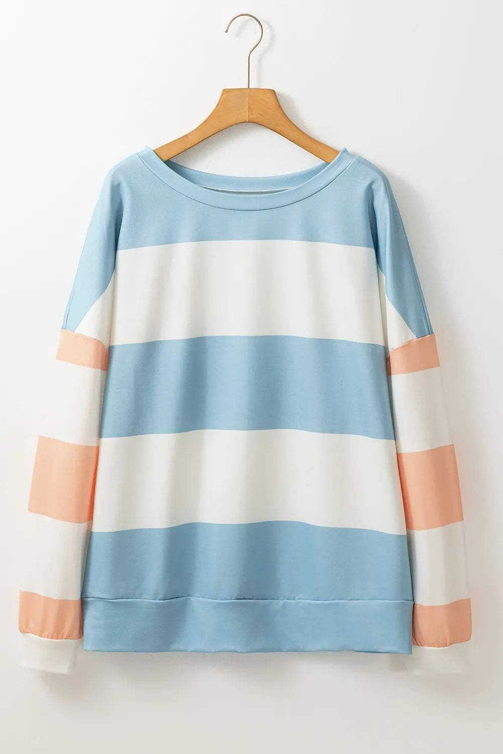 Contrast Color Block Round Neck Long Sleeve Top - Trendsi - Flyclothing LLC