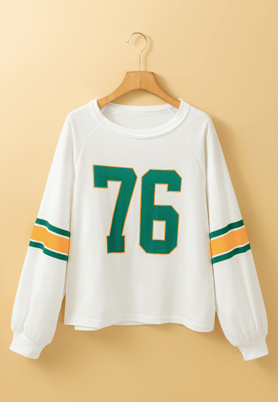 Number 76 Round Neck Long Sleeve Top - Trendsi - Flyclothing LLC