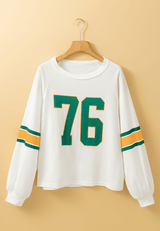 Number 76 Round Neck Long Sleeve Top - Trendsi - Flyclothing LLC