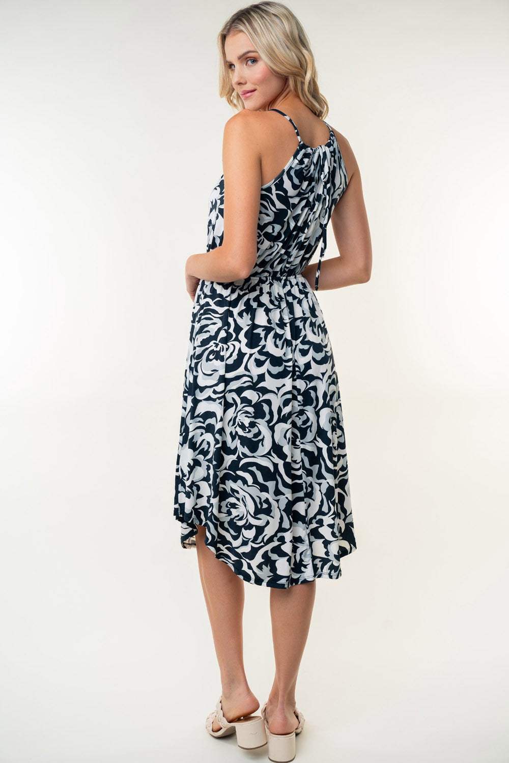 White Birch Tied Ruched Floral Sleeveless Knee Length Dress - Trendsi - Flyclothing LLC