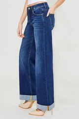RISEN Full Size Tummy Control High Rise Wide Leg Cuffed Jeans Plus Size - Trendsi - Flyclothing LLC