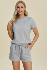 Double Take Full Size Texture Short Sleeve Top and Shorts Set - Trendsi