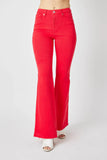 Judy Blue Full Size Hw Tummy Control Garment Dyed Flare Jeans Plus Size - Trendsi