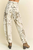Davi & Dani Abstract Tie Dye Dot Lace Detail Barrel Pants - Trendsi - Flyclothing LLC