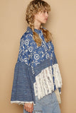 POL Lace Hem Embroidered Long Sleeve Shirt - Trendsi
