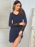 Lace Detail Long Sleeve Mini Lounge Dress - Trendsi - Flyclothing LLC