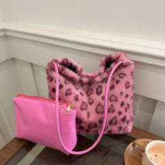 Leopard Furry Shoulder Bag - Trendsi