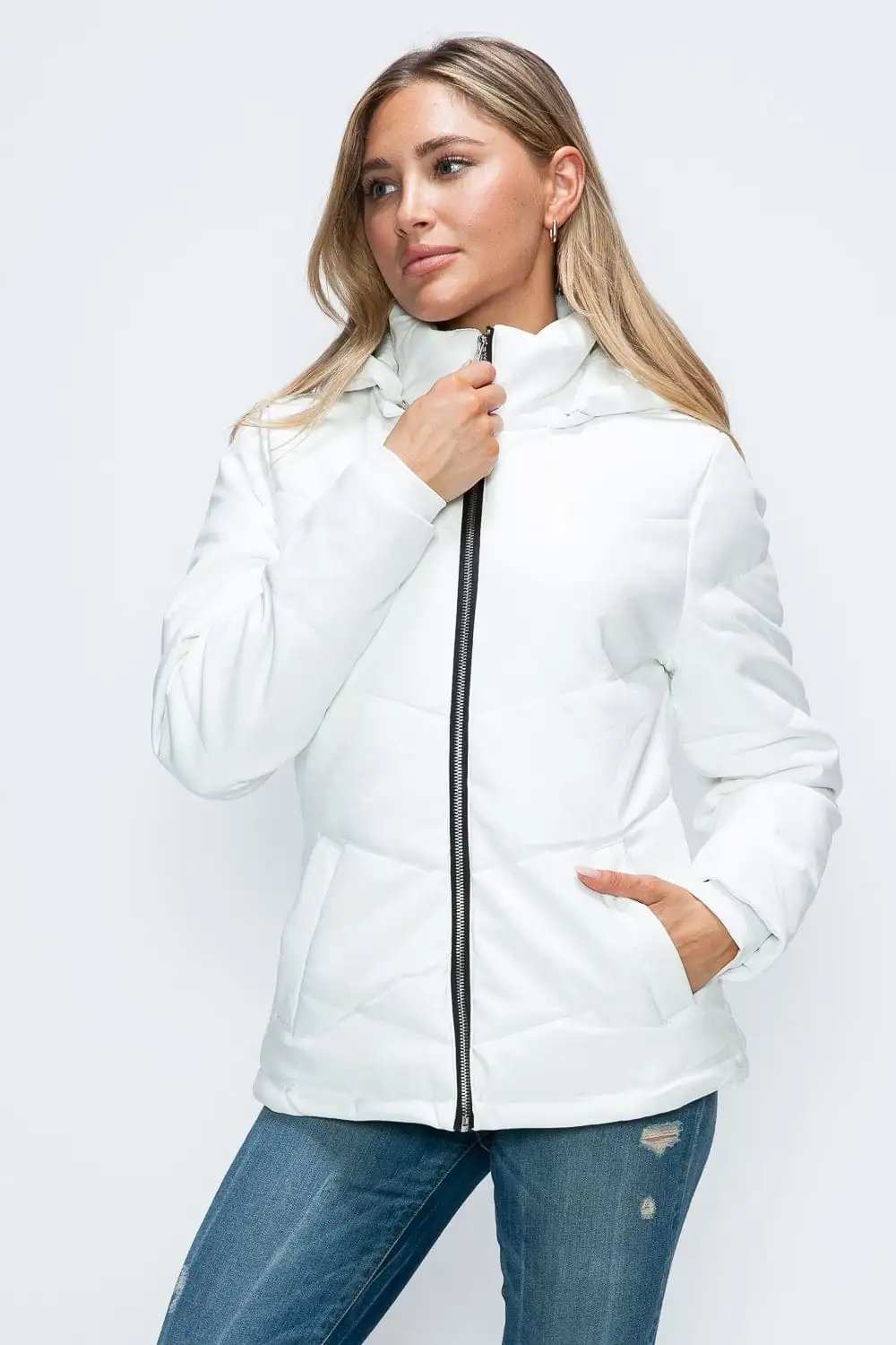 How Dare U Pocketed Zip Up Puffer Jacket with Removable Hood - Trendsi - Flyclothing LLC