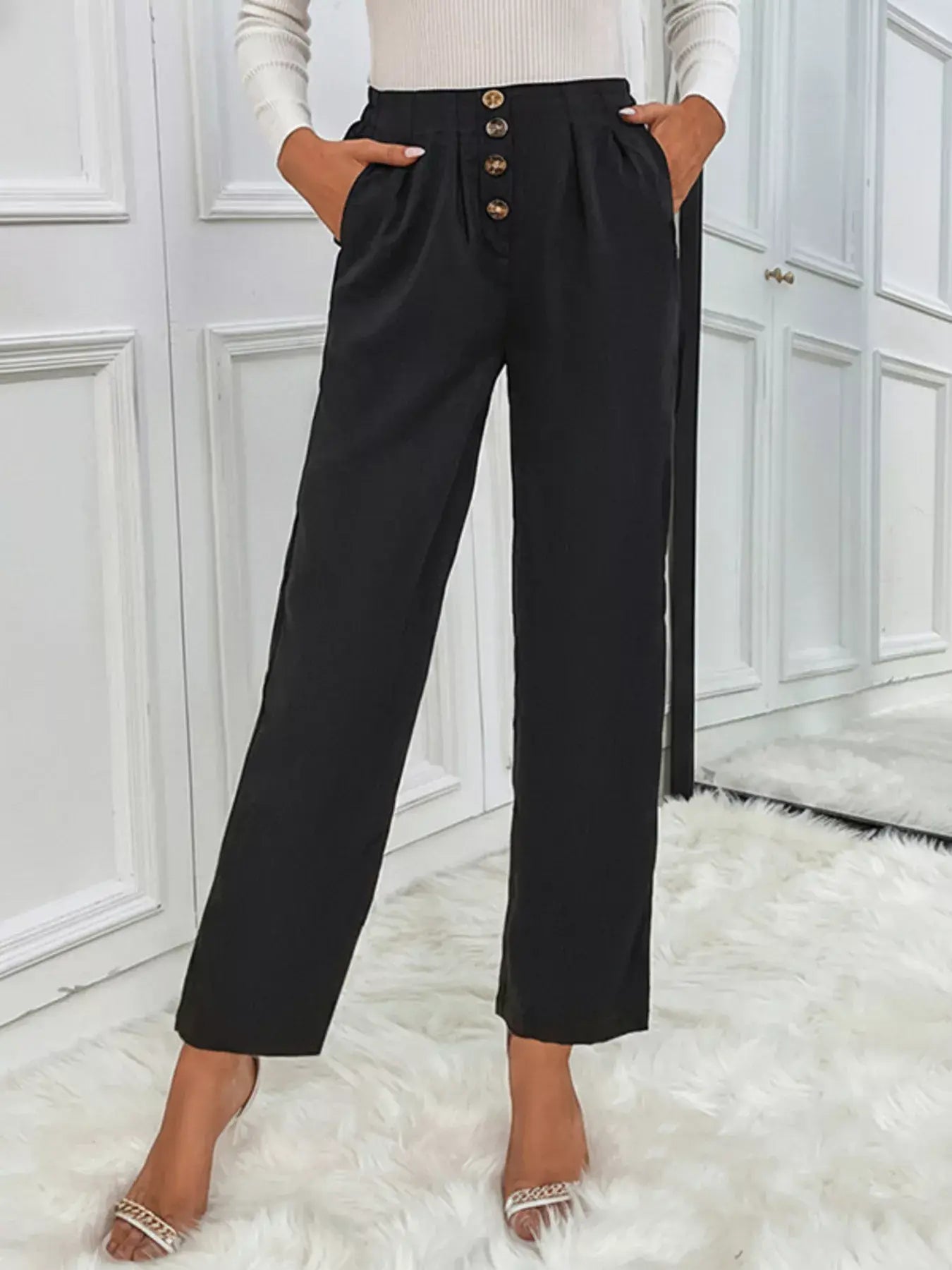 High Waist Wide Leg Pants - Trendsi - Flyclothing LLC