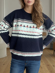 Contrast Round Neck Dropped Shoulder Sweater - Trendsi