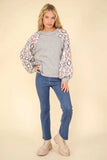 VERY J Printed Long Sleeve Round Neck Knit Top - Trendsi - Flyclothing LLC