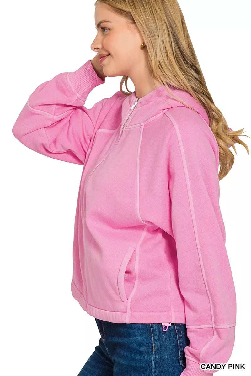 Zenana Fleece Pigment Dye Zip Up Hoodie with Pockets - Trendsi - Flyclothing LLC