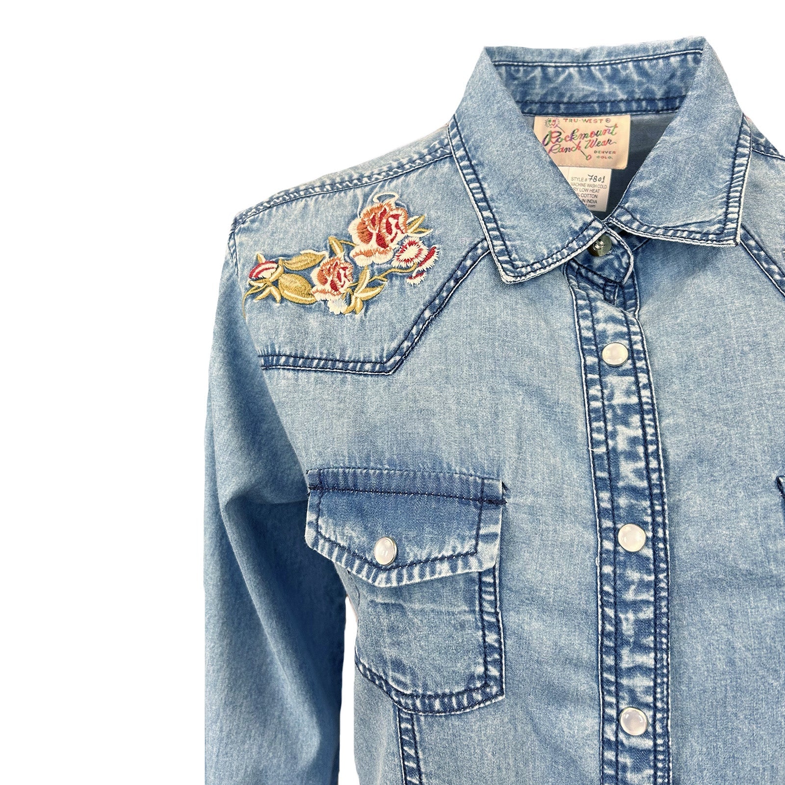 Rockmount Ranch Wear Women's Denim Floral Embroidered Western Shirt - Rockmount Clothing - Flyclothing LLC