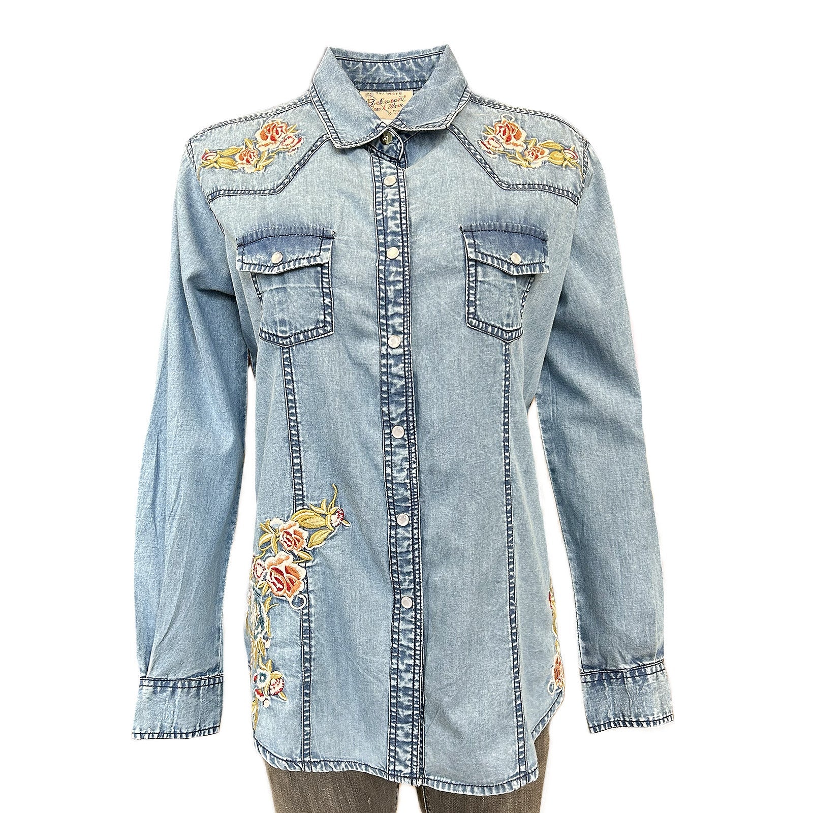 Rockmount Ranch Wear Women's Denim Floral Embroidered Western Shirt - Rockmount Clothing - Flyclothing LLC