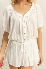 HYFVE Drawstring Hem Short Sleeve Top and Skort Set - Trendsi - Flyclothing LLC