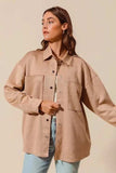 SO ME Faux Sued Snap Shacket with Collar and Pockets - Trendsi - Flyclothing LLC