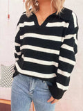 Striped Dropped Shoulder Sweater - Trendsi - Flyclothing LLC