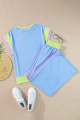 Contrast Round Neck Top and Pants Set - Trendsi - Flyclothing LLC