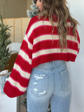 Striped Turtleneck Long Sleeve Cropped Sweater - Trendsi