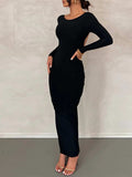 Backless Ruched Long Sleeve Maxi Dress - Trendsi - Flyclothing LLC