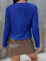 Full Size Sequin Open Front Cropped Jacket - Trendsi - Flyclothing LLC