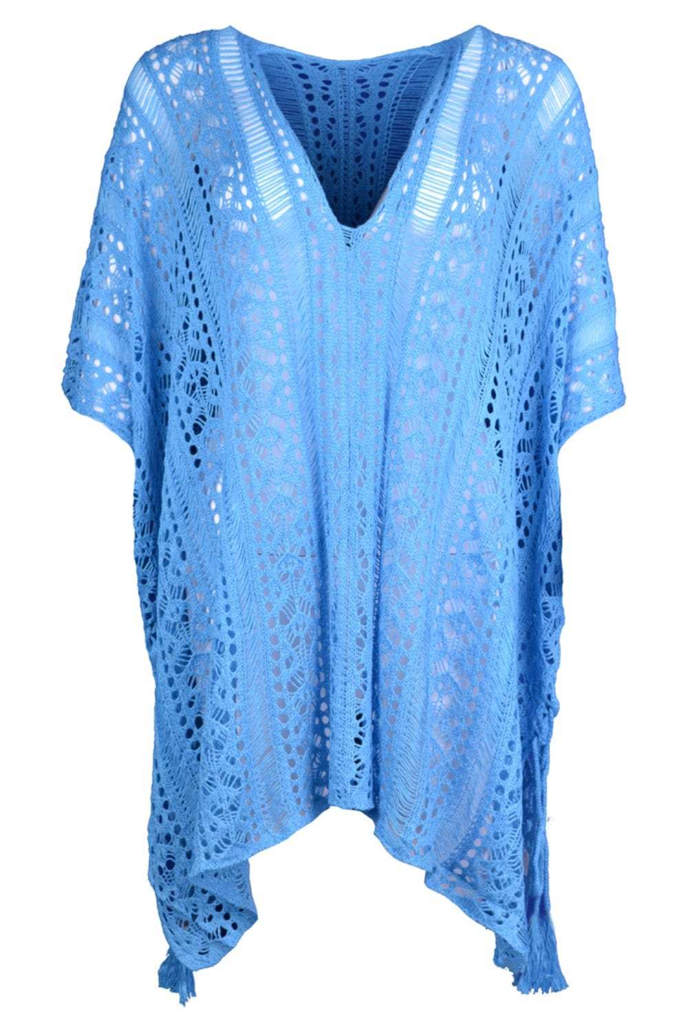 Cutout V-Neck Cover-Up with Tassel - Trendsi - Flyclothing LLC