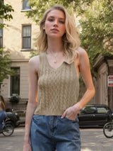 Cable-Knit V-Neck Knit Tank - Trendsi - Flyclothing LLC