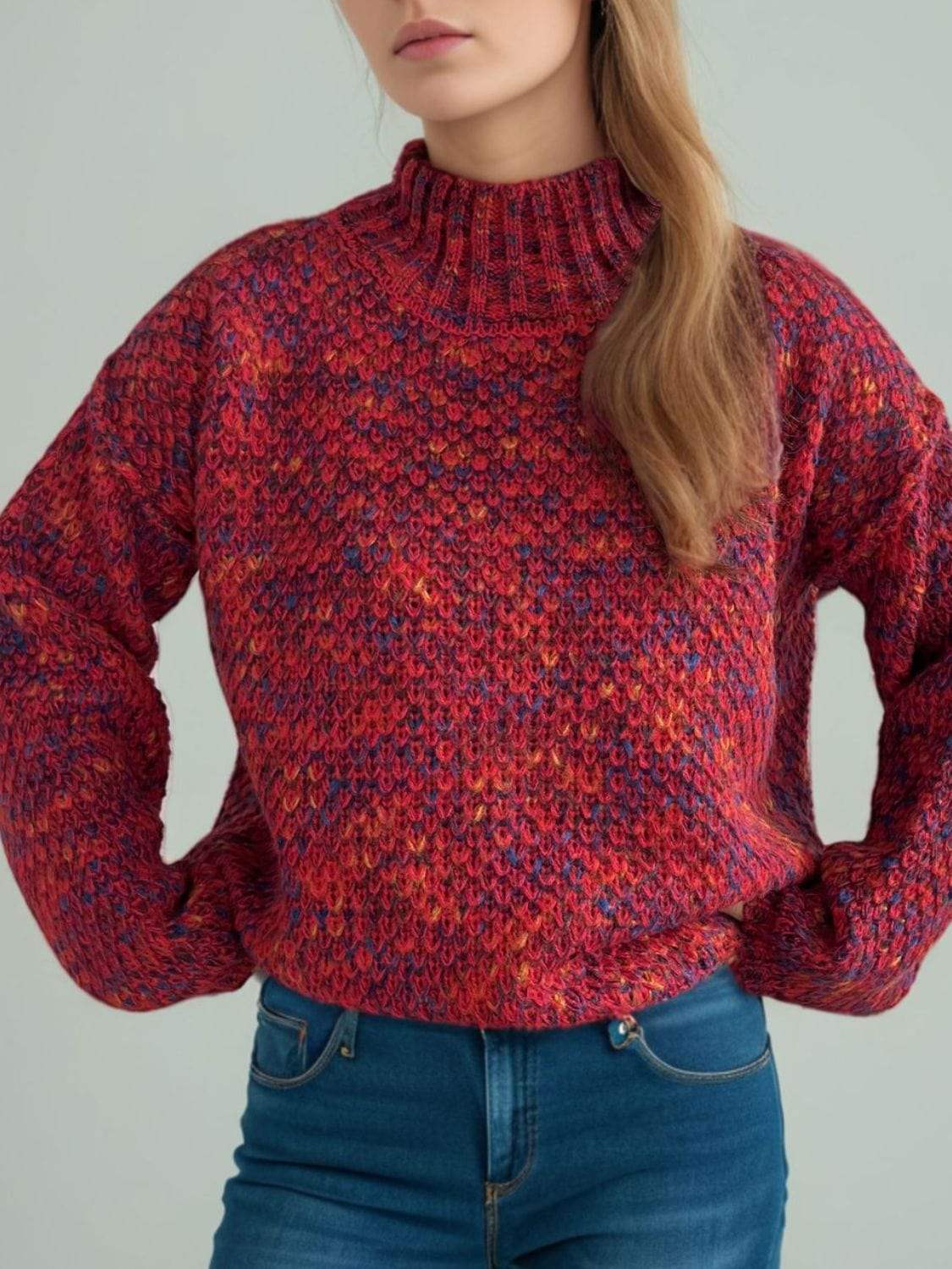 Heathered Turtleneck Dropped Shoulder Sweater - Trendsi - Flyclothing LLC