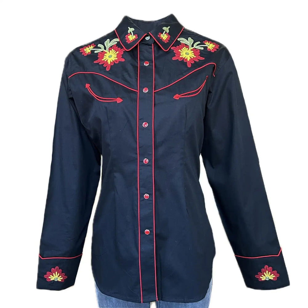 Rockmont Clothing Women's Black Vintage Floral Embroidered Western Shirt - Rockmount Clothing
